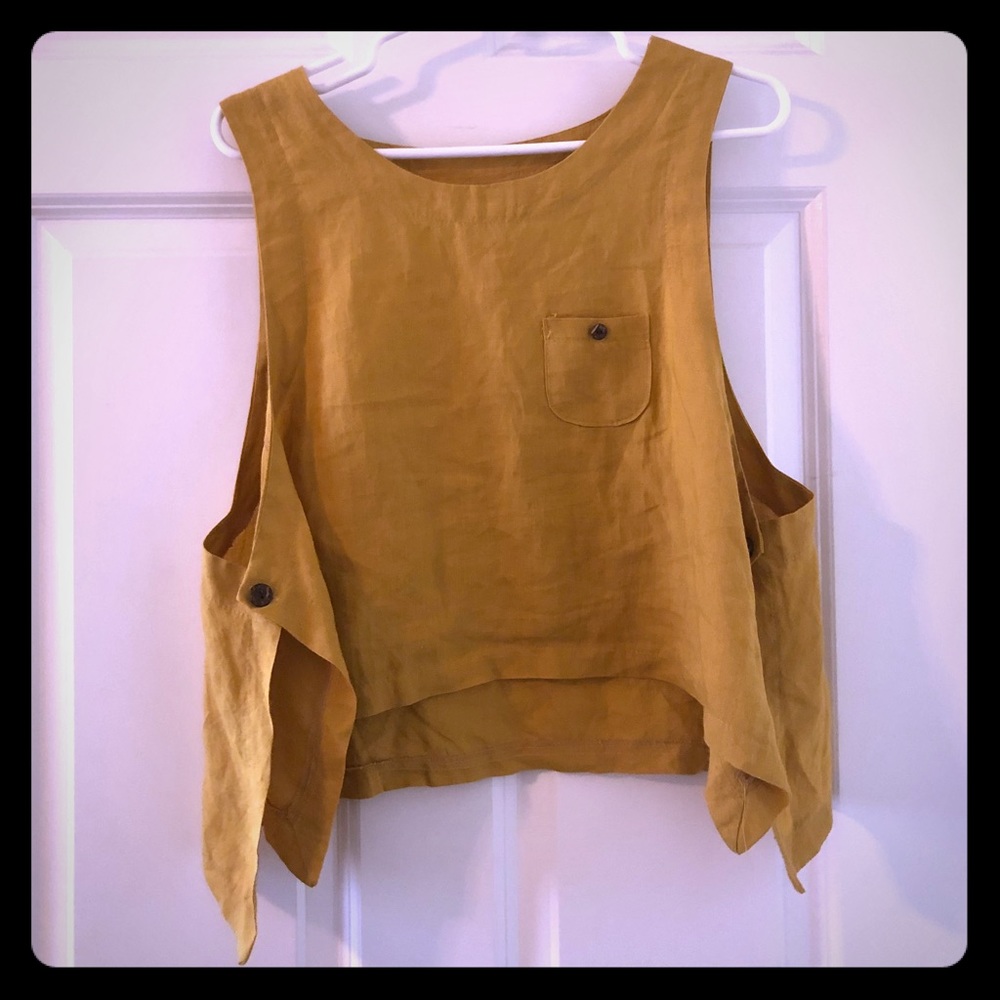 Linen crop top mustard low sides
